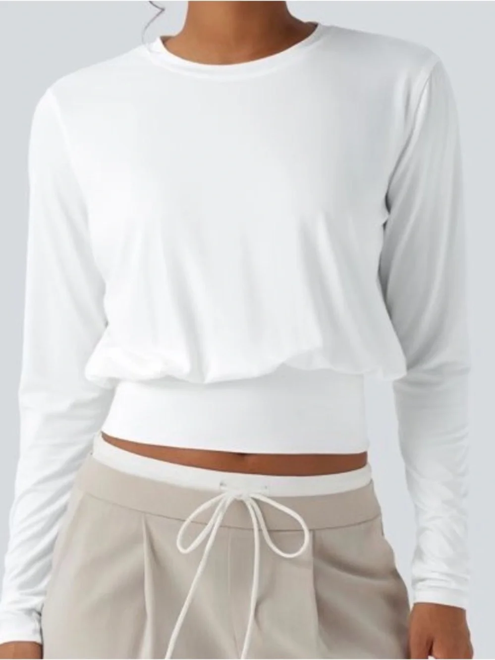 HALARA White Long-Sleeve Cropped Crew Top - Picture 1 of 4